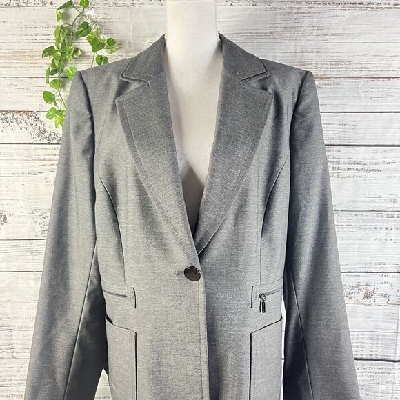 Tahari Blazer Jacket sz 16 Classic Gray Pockets Suit Career Professional Church - Picture 3 of 14